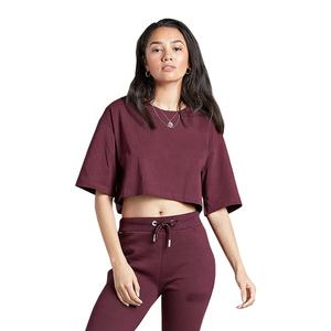 Tops cortos de algodón 100% lisos holgados personalizados para mujer al por mayor, tops cortos sexis de media manga con cuello redondo y logotipo personalizado - Product Image 5