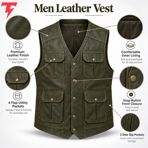 New Design Fashionable High Quality Premium <b>Leather</b> <b>Vest</b> Breathable Waterproof Windproof Reversible Casual Outerwear Winter OEM - Product Image 6