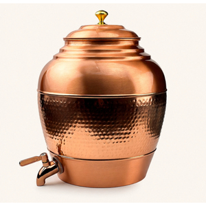 Distributeur d'eau artisanal en cuivre pur avec robinet anti-fuite, grande capacité, pot de stockage d'eau martelé ayurvédique pour la maison - Product Image 1