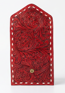 Red Color 100% Genuine Leather Fold <b>Wallet</b> With Embossed Floral Design Hollow Out Pattern Handmade Vintage Women's Short <b>Wallet</b> - Product Image 5