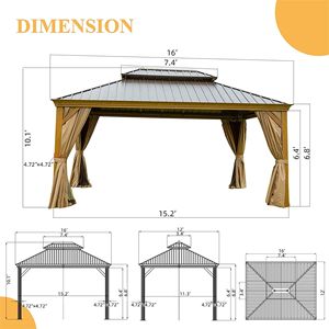 Gazebo in Alluminio Effetto Legno 12 X 16 con Tetto Rigido, Doppio Baldacchino in Acciaio Zincato e Tende per Esterni, Terrazze e Pergole - Product Image 2