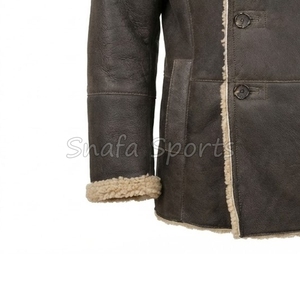 Vestes en cuir véritable pour hommes, personnalisables, style vintage, en peau de mouton, chaudes, en fausse fourrure, teintes unies, pour l'hiver, vente en gros - Product Image 4