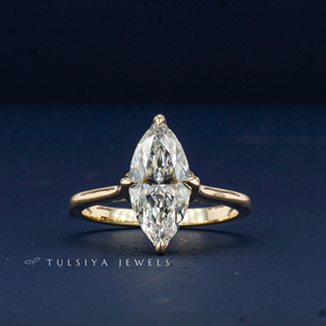 Bague de fiançailles en or 14 carats avec diamant de laboratoire pour femme, taille marquise, diamant synthétique brillant étincelant, certifié IGI, luxe et raffinement - Product Image 1