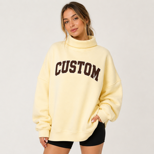 Custom Women's Oversized Turtleneck Sweatshirt 100% Cotton Drop Shoulder Letter Print Custom Logo Casual Preppy Women's <b>Top</b> - Product Image 3