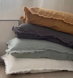 Housse de coussin carrée bohème en lin, couleur unie, couture artisanale, fermeture enveloppe, décoration d'intérieur, taie d'oreiller - Product Image 3