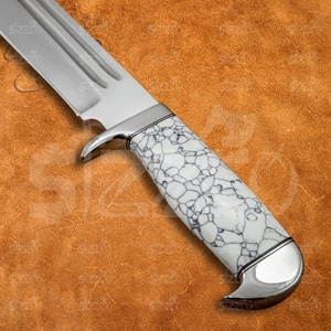Couteau Bowie D2 en acier, fabriqué à la main, avec manche en pierre précieuse, pour la chasse, la survie, tactique, lame fixe, avec étui en cuir. - Product Image 5