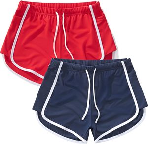 Men's Quick Dry Drawstring Shorts Solid Color With Side Stripe Mid Waist Casual Sport Shorts Red and <b>Navy</b> Blue - Product Image 1