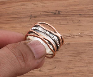 Anillo de banda de plata de ley 925 y cobre de moda, anillos de dedo de metal mixto de dos tonos para hombres y mujeres, joyería apilable estilo bohemio al por mayor - Product Image 6