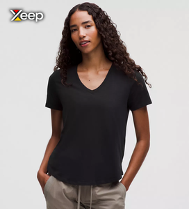 เสื้อยืดออกกำลังกายผู้หญิง XEEP แบบสวมใส่สบาย น้ำหนักเบา ผ้าถัก ทรงหลวม แขนสั้น ระบายอากาศดี คอวี ลายตัวอักษร - Product Image 1