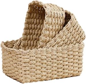 Ensemble de 3 paniers de rangement rectangulaires tissés, bacs écologiques en ficelle de papier et en jonc de mer, organiseurs durables pour la maison et le bureau - Product Image 1