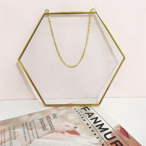Cadre photo hexagonal doré suspendu en verre et métal, cadre photo flottant moderne, décoration murale esthétique, affichage géométrique pour la maison - Product Image 1