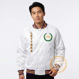 High Quality Omega Satin Men's Varsity Jacket Customized Breathable Greek Treasures Stand Collar <b>Covered</b> <b>Button</b> Closure 140g - Product Image 4