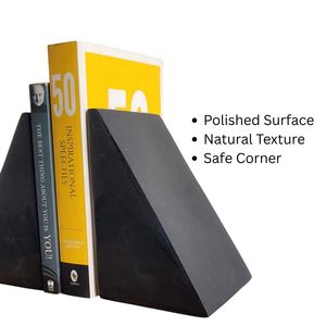 Modern Black Art Deco Irregular Shape Engraved Marble Bookends Natural Stone Sculptural <b>Book</b> Holder Home Office <b>Library</b> Decor - Product Image 3
