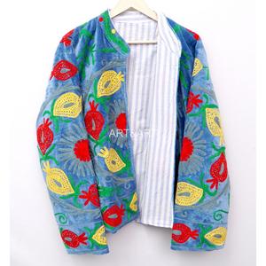 Handmade Multicolor Suzani Embroidered <b>Velvet</b> <b>Women's</b> <b>Jacket</b> 100% Cotton Eco-Friendly Quick Dry Quilted Artisan Design - Product Image 3
