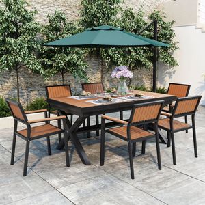 Set da Pranzo per Esterni U_Style Flessibile e Pratico, Include Sei Sedie e un Tavolo Estensibile da 62.9-82.6 Pollici per Uso in Giardino - Product Image 2