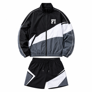 Chaqueta de poliéster vintage personalizada de alta calidad, resistente al viento, con tela tejida de estilo urbano, conjunto de chaqueta y pantalones cortos de béisbol para hombre. - Product Image 4