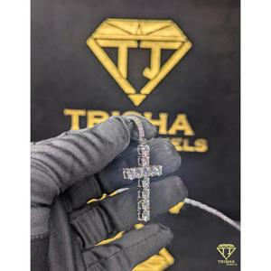 Elegant <b>Cross</b> Charm <b>Necklace</b> Crafted from 925 Sterling <b>Silver</b> with Premium VVS Moissanite Diamond by Trisha Jewels - Product Image 2