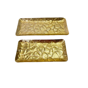 Plateau de service en aluminium, design floral, ensemble de plateaux décoratifs, forme ronde moderne, motif floral, décoration de table, couleur or - Product Image 5