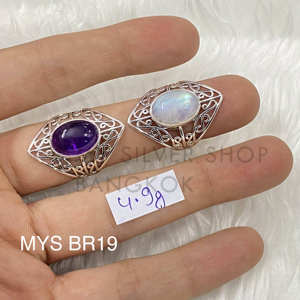 Anillos hechos a mano de plata de ley 925 con amatista natural y piedra lunar arcoíris, precio al por mayor, joyería fina de plata. - Product Image 1