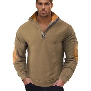 Sudadera Casual de Forro Polar para Hombre, Cuello Alto, Cierre de Cremallera, Color Sólido, Corte Regular, Negro con Detalles Marrones - Product Image 5