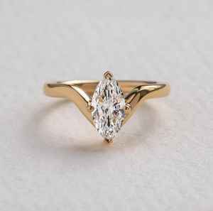 Anillo de compromiso delicado de moissanita con corte de pera de 1.0 quilates, oro macizo de 14K, anillo de promesa de boda elegante, regalos de aniversario para mujer - Product Image 5