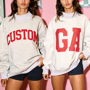 Women's Oversized Crew Neck Sweatshirt With Red GA Letter Print Drop-Shoulder Full Sleeve Knitted Autumn Style - Product Image 3