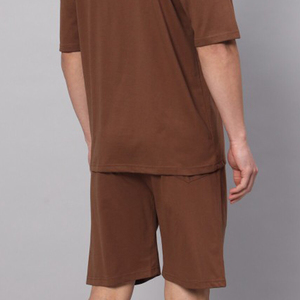 T-shirt à manches courtes pour homme, col rond, décontracté, respirant, 100% coton, couleur unie, coupe classique, ensemble de shorts - Product Image 3