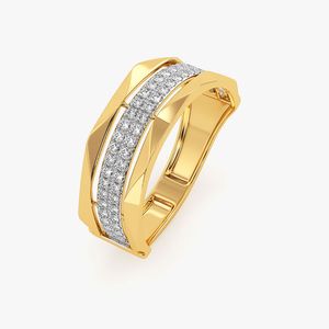 Yellow Gold Triple Row Lab Grown Diamond Geometric Wide Band Ring - Product Image 2