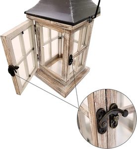 Farmhouse White Wash Wooden <b>Lantern</b> <b>Candle</b> Holder Decorative Glass <b>Lantern</b> with Metal Top and Latch - Product Image 3