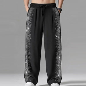 Pantalon tendance pour homme avec décoration en strass, coupe ajustée, design moderne et tissu confortable - Product Image 1