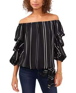 Blouse à rayures à épaules dénudées à manches 3/4 | Vince Camuto - Product Image 1