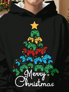 Sweat-shirt à capuche pour homme avec imprimé arbre de Noël et manette de jeu, coupe classique, en coton, décontracté, pour l'hiver, avec poche avant - Product Image 4