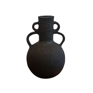 Vase de sol rustique en papier mâché beige, urne ventrue à deux poignées, pot texturé en terre cuite, style Wabi Sabi, pour la décoration d'hôtels et de maisons - Product Image 6