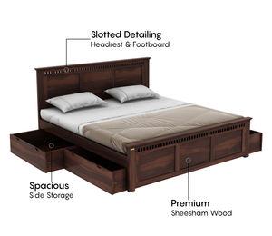 Compre a Precios de Mayoreo: Cama de Madera Sheesham con Almacenamiento Lateral, Tamaño King, Acabado en Nogal, Cama de Madera Sólida Elegante con Detalles Artísticos - Product Image 5