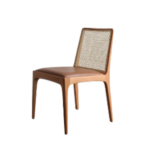 Chaise de salle à manger sans accoudoirs, dossier en rotin tressé, siège rembourré, pieds en bois, chaise de salle à manger pour meubles de salle à manger - Product Image 3