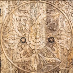 Hand Carved Wood <b>Sideboard</b> Rustic <b>Storage</b> Cabinet Antique Design Metal Handles for Living Room Home Furniture - Product Image 4