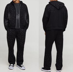 Conjunto de Sudadera con Capucha y Pantalones Deportivos Extra Grandes para Hombre, con Pedrería y Cierre de Cremallera, Estilo Casual y Cómodo - Product Image 1