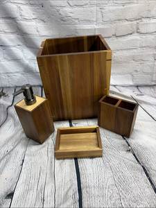 Classic Wooden <b>Bathroom</b> Accessories Three Piece <b>Set</b> Soap <b>Dispenser</b> Minimalist Design Easy To Clean Natural Finish Decor <b>Set</b> - Product Image 6