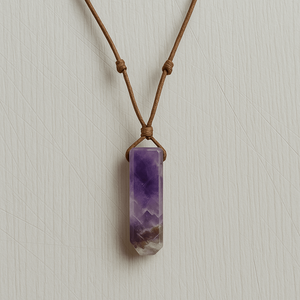 Natural Crystal Unshaped Pendant Necklace for Men and Boys with Adjustable <b>Rope</b> <b>Chain</b> - Product Image 4