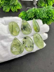 Natural Green Prehnite Cabochon Loose Gemstones Wholesale Natural Prehnite with Black Tourmaline Inclusion for Jewelry Making - Product Image 4