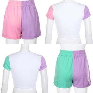 T-shirt en coton pour femme, design graphique color block avec logo, col rond décontracté, jersey tricoté pour vêtements de nuit, doux et respirant - Product Image 3