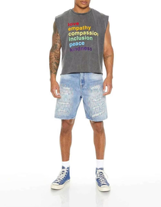 Camiseta Deportiva Corta Oversize Estilo Streetwear, Corte Personalizado, Sin Mangas, Tejida, Cuello en V, Secado Rápido, Transpirable, Spandex/Algodón, Chaleco para Hombre - Product Image 5