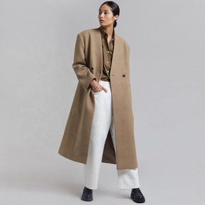 Abrigos de lana largos sin cuello para mujer, chaqueta de invierno para mujer - Product Image 4