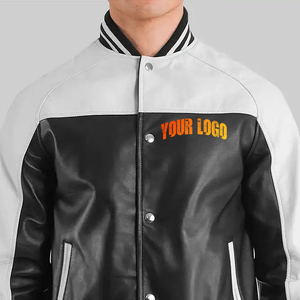 Veste universitaire en PU pour homme, avec blocs de couleur, logo imprimé sur le devant, col rabattu, coupe classique, pour l'automne - Product Image 5