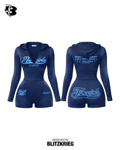 Romper con capucha y cremallera para niñas en color rosa. |   Conjunto Corto Sexy de Talla Grande |   Rich Girl Energy Streetwear - Shorts tipo body OEM - Product Image 6