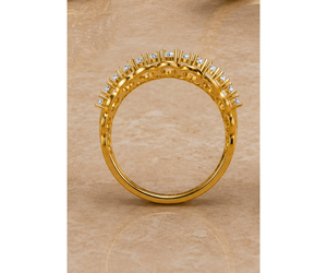 Anillo de banda cultivado en laboratorio |   Oro amarillo de 14 quilates |   Diseño de doble fila de círculos abiertos |   Aniversario de Boda |   Regalo para Fiestas |   Chapado en Rodio - Product Image 2