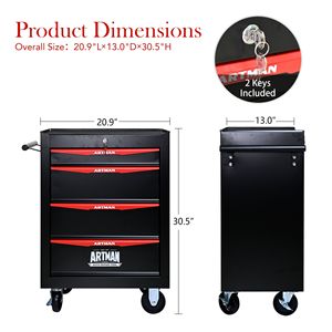 20\" <b>Rolling</b> Metal Tool Chest Cabinet with 4 Ball Bearing Drawers Steel Tool Storage <b>Box</b> Ball Bearing Drawer Slides - Product Image 4