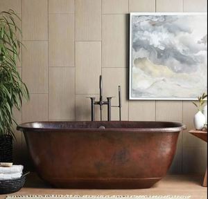 Traditional Roll Free Standing Copper <b>Bath</b> Tub Shined Rectangle with Lid Classic - Product Image 1