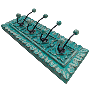 Smart Art Wood Carving Green Washed Decor 4 <b>Hooks</b> <b>Wall</b> <b>Key</b> <b>Hook</b> Handmade <b>Wall</b> Mount <b>Key</b> Hanger <b>Wall</b> Personalized Engineered Wood - Product Image 5