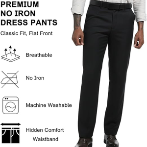 Pantalones de Vestir Formales para Hombre, Corte Clásico, Sin Arrugas, Cintura Expandible, Rectos, 100% Algodón Orgánico, para el Trabajo - Product Image 6